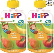 "HiPP Organic Quetschie Apple Pear Banana - Anton Monkey" (8 x 100 g), nuo 1 metų, 100% vaisių tyrė, be pridėtinio cukraus, veganiška, geriausios ekologiškos kokybės (2 vnt.)