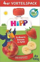"HiPP Organic Quetschie Strawberry Banana in Apple - Theo Toucan", 16 vienetų (pakuotė po 4 vnt., 4 x 100 g), nuo 1 metų, 100 % vaisių tyrė, be pridėtinio cukraus, geriausios ekologiškos kokybės