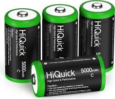 "HiQuick Baby C" baterija, NI-MH įkraunama C baterija, didelės talpos, 5000 mAh, 1200 įkrovimo ciklų, 1,2 V C tipo baterija (4 vnt.)