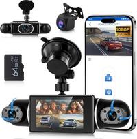 "Hodozzy" 1080P automobilio prietaisų skydelio kamera 360° su 5 GHz "WiFi", 4 kameros priekyje ir gale, 8 infraraudonųjų spindulių naktinio matymo, 3 colių IPS jutiklinis ekranas, įrašymas kilpa, G jutiklis, parkavimo monitorius, prietaisų skydelio kamera