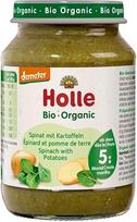"Holle Babyfood" stiklinė, ekologiški špinatai su bulvėmis, 190 g