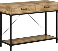 "HOMCOM Console Table" prieškambario staliukas su lentyna ir 2 stalčiais, 100 x 35 x 76,5 cm, šoninis staliukas, sofos staliukas, parodų staliukas mažam kambariui, įėjimui, prieškambariui, svetainei, rudos + juodos spalvos