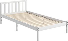 "HOMCOM" medinis lovos rėmas su grotelėmis, 82" x 38" Lovos rėmas su galvūgaliu, viengulės lovos rėmas miegamajam, baltos spalvos