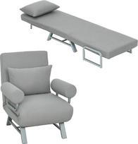 "HOMCOM" sofa-lova "3 viename" su lovos funkcija, dekoratyvine pagalvėle, sulankstoma atlošiama kėdė su reguliuojamu atlošu, cilindriniu porankiu, 188 cm lino išvaizdos atlošiama kėdė, šviesiai pilka