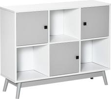 "HOMCOM" Svetainės komoda, sandėliavimo baldai, 9 kubai su 3 durelėmis ir 3 atvirais skyriais, pušies medžio kojelės, modernus stilius, valgomojo, virtuvės ir svetainės komoda, 96 x 30 x 75 cm, balta, pilka