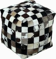 "Homescapes" odinė sėdynė "Cube" 35 x 35 cm Patchwork Pouf Checked Cube Stool Brown Cream Beige Real Fur Bean Bag Stool Unique