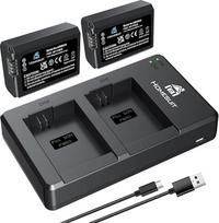 "Homesuit NP-FW50" 1300 mAh akumuliatoriaus ir USB LED dvigubo įkroviklio rinkinys, skirtas "Sony ZV-E10" A6000 A6300 A6400 A6400 A6500 A5100 A5000 A7 A7II A7R A7RII A7SII A55 RX10 II III IV fotoaparatui (2 vnt.) )