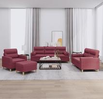 "Homgoday" modelis3201566 3 dalių medžiaginis sofos komplektas su kojūgaliais - patogus ir tvirtas vyno raudonos spalvos