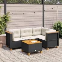 "Homgoday" sofos lovos komplektas, 5 dalių sodo baldų komplektas su juodomis rotango pagalvėlėmis, sofa svetainei, sodo sofa, modernus lauko sofos komplektas, baldų modelis 3261803