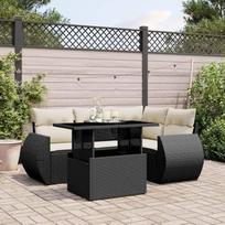"Homgoday" sofos lovos komplektas, 5 dalių sodo baldų komplektas su juodomis rotango pagalvėlėmis, sofa svetainei, sodo sofa, modernus lauko sofos komplektas, baldų modelis 3268506