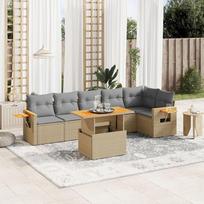 "Homgoday" sofos-lovos komplektas, 7 dalių sodo baldų komplektas su smėlio spalvos rotango pagalvėlėmis, svetainės sofa, sodo sofa, modernus lauko sofos komplektas, baldų modelis 3273530