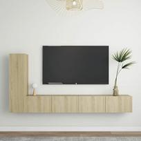 "Homgoday" televizoriaus rinkinys 3 dalių Sonoma ąžuolo drožlių plokštės TV spintelė TV spintelė Kavos staliukas Svetainės staliukas TV stovas svetainei