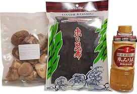 "Hon Mirin" 400 ml, "Dashi Kombu" dumbliai 113,4 g, džiovinti šitake grybai 50 g