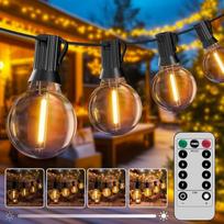 "Hoteril" LED pasakų žibintai, tinkantys sodams, terasoms, vestuvėms ir vakarėliams, 30 m ilgio, IP44 vandeniui atsparūs, su nuotolinio valdymo pulteliu, 8 šviesos režimai, 42 + 2 šiltos geltonos spalvos lemputės