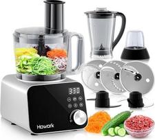 "Howork" 1500 W virtuvinis kombainas, didelės talpos, daugiafunkcinis, skirtas smulkinti, pjaustyti, malti, plakti, smulkinti, pilti ir tešlą, nerūdijantis plienas, sidabrinės spalvos