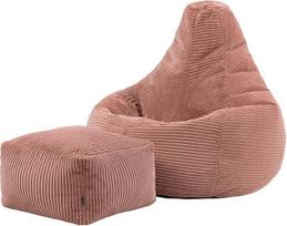 "Icon Dalton Corduroy Bean Bag" su taburete, rožinis, suaugusiųjų žaidimų maišelis su užpildu, pupų maišas, velvetinis krėslas, poilsio krėslas, miegamojo, svetainės baldai