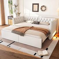 "Idemon" išskleidžiama sofa-lova 90 x 200 cm, išskleidžiama iki 180 x 200 cm be čiužinio, smėlio spalvos