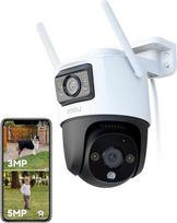 "Imou" 5 MP + 3 MP dviguba kamera Lauko stebėjimo kamera su dirbtinio intelekto asmens / transporto priemonės aptikimo funkcija, 360° PTZ WLAN lauko stebėjimo kamera, spalvotas naktinis matymas, automatinis sekimas, dvipusis garsas, sirena, IP66