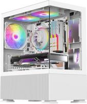 "IONZ KZ-V Mini Aether" žaidimų kompiuterio korpusas M/ATX su grūdintu stiklu ir maksimalia prieiga prie visų komponentų + 3 x 120 mm ARGB ventiliatoriai - baltas