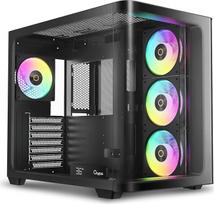 "Iota C70 BK Curve ARGB Digital Mid-Tower" kompiuterių žaidimų korpusas, iš anksto įmontuoti 4 ARGB 120 mm ventiliatoriai, skaitmeninis realaus laiko temperatūros ekranas, didelė talpa, C tipo, USB 3.0 x 2