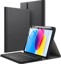 "JETech" klaviatūros dėklas "iPad" (A16) 11/10 kartos (2025/2022) su rašiklio laikikliu, magnetine nuimama QWERTZ vokiška "Bluetooth" klaviatūra, minkšta TPU nugarėle ir stovo funkcija (juodas)