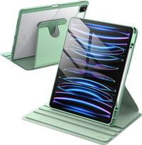 "JETech" sukamas dėklas "iPad Pro 12,9" (2022/2021/2020/2018) su rašiklio laikikliu, 360 laipsnių kampu besisukantis apsauginis dėklas su permatoma nugarėle, automatinio budėjimo/užmigimo funkcija (Matcha Green)