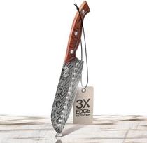 "Jikko" japoniškas "Santoku" peilis "Bushido Edition" 8,2" AUS-8 aukštos anglies nerūdijančio plieno rankų darbo Damasko rašto palisandro rankena