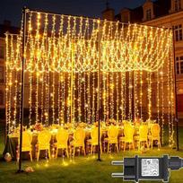 "Joycome" 2 lauko šviesos užuolaidų pakuotė, 6 x 3 m, 600 LED pasakų šviesos užuolaida su kištuku, 8 režimai / laikmatis, kabančios, vandeniui atsparios lauko šviesos užuolaidos, skirtos sienoms, kambariams, balkonams, vakarėliams, luboms (šiltai balta)