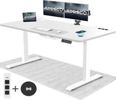 "JUMMICO" reguliuojamo aukščio rašomasis stalas su belaidžio įkrovimo stotele ir euro lizdu su USB, reguliuojamo aukščio elektrinis stovimasis stalas, stovimasis stalas (baltas, 160 x 80 cm)
