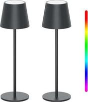 "K-Bright" 2 LED akumuliatorinių stalinių lempų paketas, belaidis, įkraunamas, šilta šviesos spalva, 3000 K + RGB stalinė lempa su USB-C, aliuminis, IP54, atsparus vandeniui, antracito spalvos