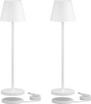 "K-Bright" 27,5 cm ilgio LED stalinė lempa, 2 mažų vidaus ir lauko stalinių lempučių su baterijomis pakuotė, šiltos šviesos spalvos, IP54 vandeniui atspari, mini stalinė lempa su baterijomis ir USB įkrovimo stotele, balta