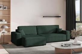 "Kaiser Möbel" - kampinė sofa su miego funkcija ir lovos dėže, sofa-lova su patalynės dėže, L formos gyvenamasis kraštovaizdis, sulankstoma sofa, poilsio sofa, velvetinis audinys, patogi sofa svetainei, geriausia XL, žalia, kairė