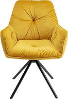 "Kare Mila" dizaino fotelis Valgomojo kėdė Valgomojo kėdė Lounge Chair Elegantiška kėdė su porankiais Sėdynė Geltonos spalvos 60 x 65 x 89 cm