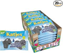 "Katjes Salty Pegs" laikymo pakuotė - laikymo dėžutė su sūriais saldymedžiais, saldūs sūrūs saldymedžiai, rafinuoti su druska, klasikiniai, dabar veganiški, 20 x 175 g