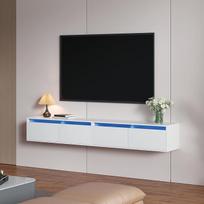 "KEEPREAPER Lowborad" televizoriaus spintelė, pakabinama televizoriaus spintelė su LED apšvietimu, televizoriaus spintelė be rankenų, skirta svetainei su atlenkiamomis durimis (balta, 200 cm)