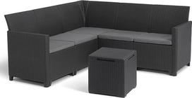 "Keter Nora" 5 vietų kampinė sofa sodui ar terasai su pagalvėlėmis ir šoniniu staliuku bei 35 l talpos saugykla "Graphite