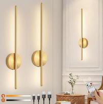 "Ketom" 2 LED sieninių šviestuvų pakuotė, auksinės spalvos, reguliuojamo apšvietimo sieninis šviestuvas su nuotolinio valdymo pulteliu ir laikmačio funkcija, 3 spalvų temperatūros, modernus USB įkraunamas sieninis šviestuvas, skirtas miegamajam, svetainei