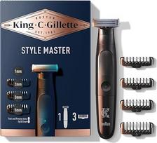 "King C. Gillette Style Master" barzdos skustuvas vyrams su "Centercut" technologija, skirtas kirpti, skusti ir optimaliai kirpti kraštus, atsparus vandeniui, belaidis barzdos skustuvas su 4 šukų priedais