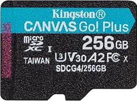 "Kingston Canvas Go Plus" microSDXC atminties kortelė Gen4 200MB/s A2 U3 V30 256GB, viena pakuotė be ADP-SDCG4/256GBSP