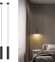 "Klighten" 2 pakabinamų šviestuvų GU10 cilindro pakuotė, LED pakabinamas šviestuvas su 5 W 472 LM lempa, reguliuojamo aukščio pakabinamas šviestuvas virtuvei, prie lovos, valgomojo stalui, svetainei, šiltai baltas, 3000 K, 30 cm, juodas