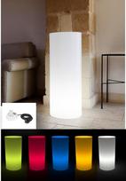 "Kloris" cilindro formos kolona Saldus stalas 90 cm aukštis 35 cm skersmuo Neutralios baltos spalvos su įvairiaspalviu RGB LED apšvietimu, maitinimo kabeliu ir nuotolinio valdymo pulteliu IP65 Pagaminta Italijoje