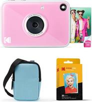 "Kodak Printomatic+" momentinio skaitmeninio fotoaparato pradinis rinkinys su dėklu (mėlynas) ir 20 cinko fotopopierių - 10 MP spalvotų nuotraukų, RGB LED būsenos indikatorius - rožinis
