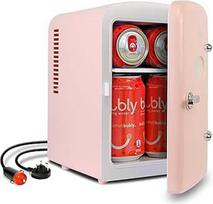 "Koolatron" retro mini šaldytuvas, 4 litrų talpos mini šaldytuvai kosmetikai, gėrimams, 220 V kintamosios srovės/12 V nuolatinės srovės šaldytuvas miegamajame (rožinis)