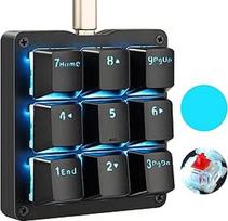 "Koolertron" viena ranka valdoma mechaninė makro klaviatūra, LED apšvietimas, nešiojamoji mini viena ranka valdoma mechaninė žaidimų klaviatūra OSU! su 9 visiškai programuojamais klavišais (juoda/mėlynas apšvietimas/raudoni jungikliai)