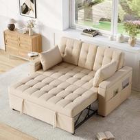 "L" formos kampinė sofa, transformuojama į sofą-lovą su miego funkcija, L-E-D apšvietimu ir USB jungtimis, reguliuojamu atlošu su pagalvėle ir padėklu gėrimams (smėlio spalvos-A)