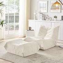 "Lazy Sofa" su atlošu ir kojūgaliais, "Recliner Chair" kėdė, "Soft Teddy Fur Bean Bag" grindų skaitymo kėdė, patogi viengulė grindų sofa gyvenamajam kambariui, miegamajam, studijoms, butui, smėlio spalvos