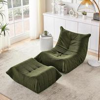"Lazy Sofa" su atlošu ir kojūgaliais, "Recliner" kėdė, "Soft Teddy Fur Bean Bag" grindų skaitymo kėdė, patogi viengulė grindų sofa svetainei, miegamajam, studijai, butui, žalia
