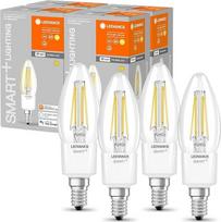 "LEDVANCE" išmanioji LED lempa su "WiFi" technologija, E14 lizdas, reguliuojamas apšvietimas, šiltai balta (2700K), žvakės formos, skaidrus siūlas, įprastų 40 W lempučių pakaitalas, valdoma naudojant "Alexa", "Google" ir programėlę, 4 vnt.