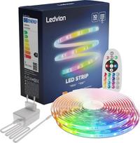 "Ledvion" reguliuojamo apšvietimo LED juosta 10 m, RBG, 24 V, 24 W, "Plug & Play", su nuotolinio valdymo pulteliu, 60 LED/m, galima sutrumpinti iki 20 cm, lengvai montuojama, 2 metų garantija, be 2 AAA baterijų