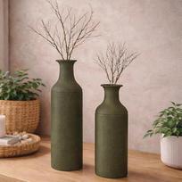 "Leewadee" grindų vazų rinkinys (2 vnt.) su nuimamu dangčiu - modernios, didelės, aukštos dekoratyvinės vazos, žalios spalvos, 53/41 cm, skirtos svetainei, prieškambariui, židiniui ir biurui, skirtos sausai ir dirbtinei pampų žolei